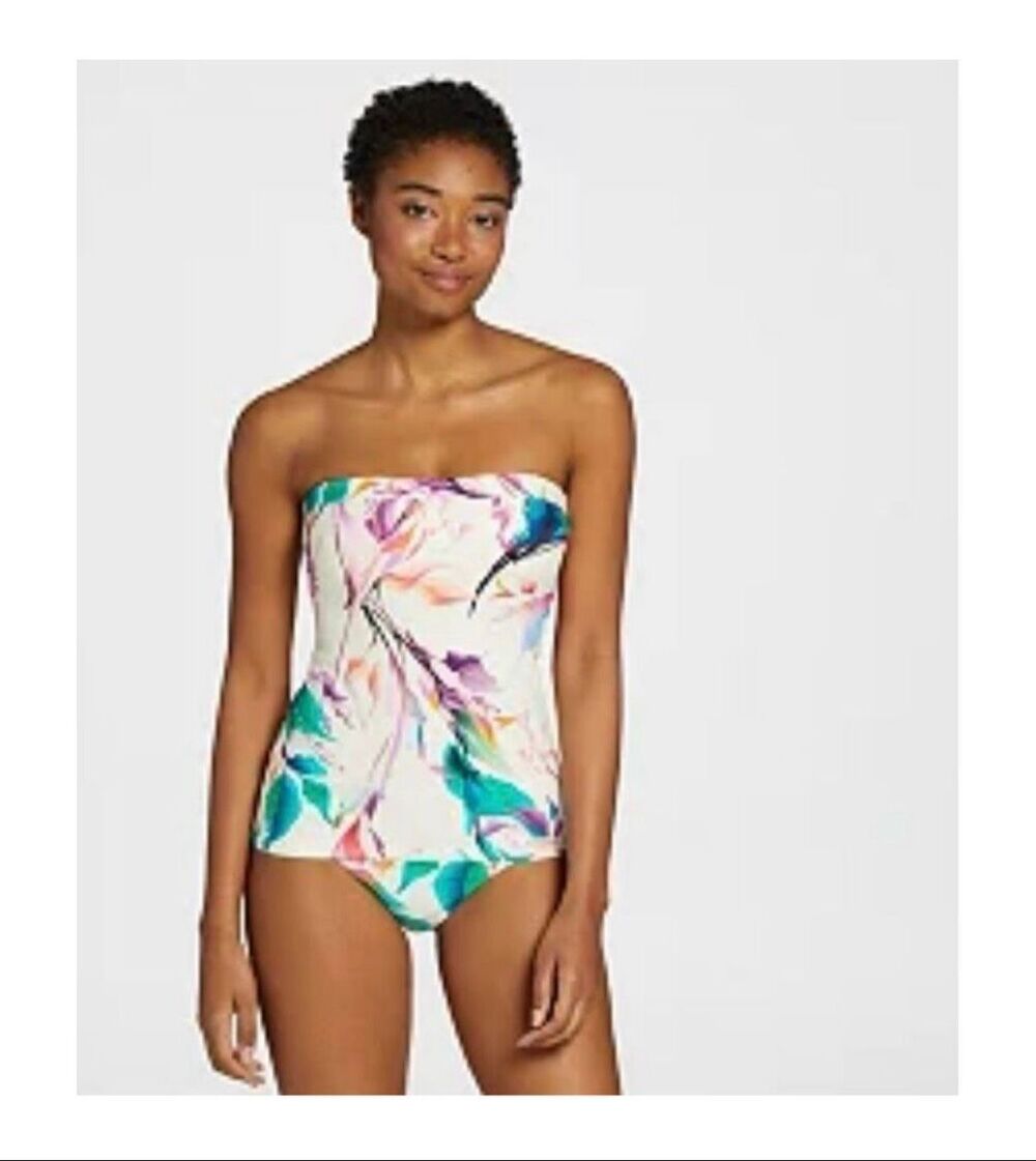 CALIA Tropical Print Unbleached Tankini Top With Removable Straps